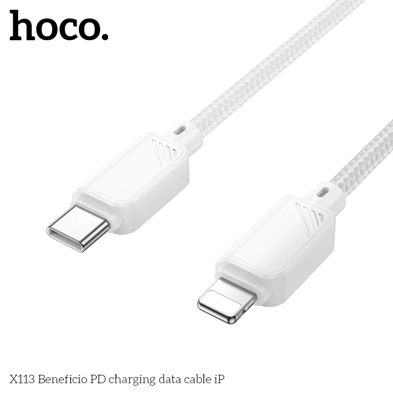 Thiết kế cáp sạc Hoco X113 Beneficio chuẩn cổng iP, bện nylon chắc chắn