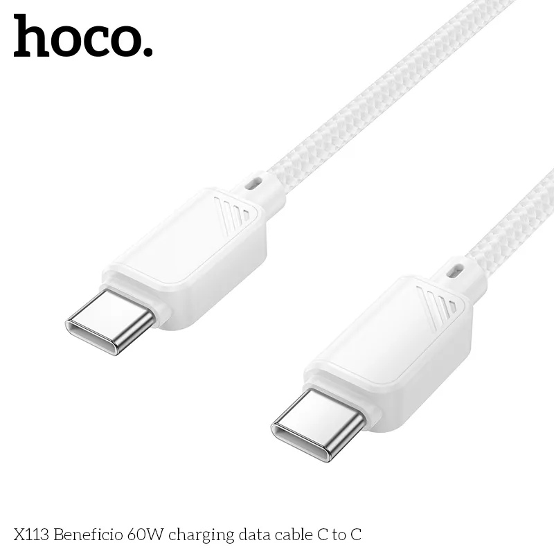 Cáp Type-C to Type-C Hoco X113 với thiết kế dây bện nylon chống đứt