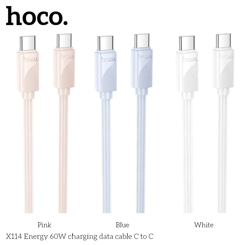 Cáp Sạc Type-C to Type-C Hoco X114 Energy 60W chất lượng cao, thiết kế bền bỉ chắc chắn và tinh tế
