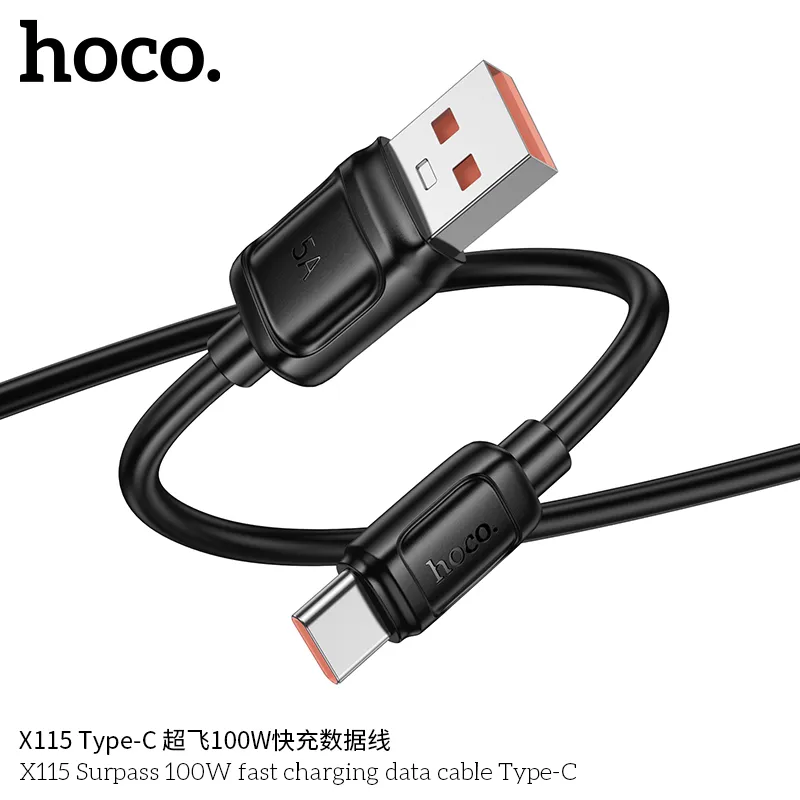 Cáp Sạc Type-C Hoco X115 Surpass 100W thiết kế bền bỉ, tốc độ sạc nhanh vượt trội