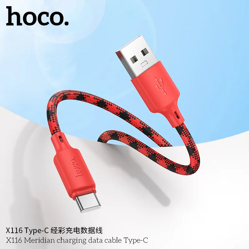 Cáp Sạc Type-C Hoco X116 Meridian chất lượng cao, bền bỉ với thiết kế dây dệt chắc chắn