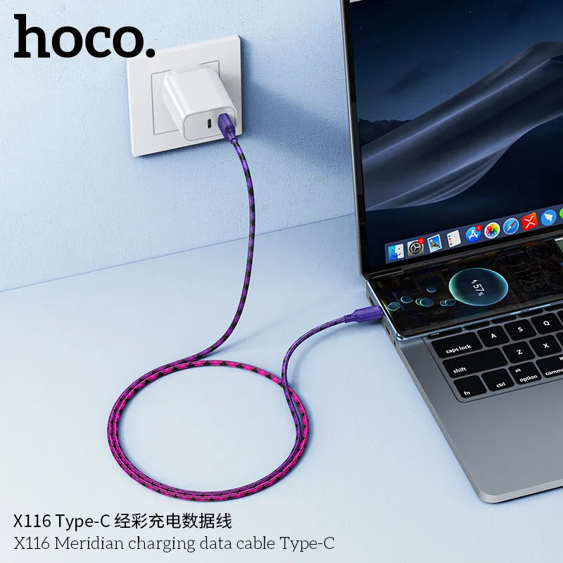 Cáp sạc Type-C Hoco X116 Meridian thiết kế năng động, sang trọng phù hợp mọi thiết bị