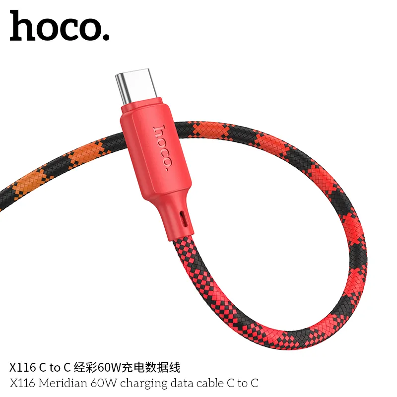 Cáp Sạc Type-C to Type-C Hoco X116 Meridian 60W thiết kế bền bỉ, sợi dệt chống rối