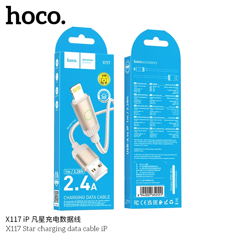 Cáp Sạc iP Hoco X117 Star chất lượng cao, thiết kế bền bỉ và tiện lợi