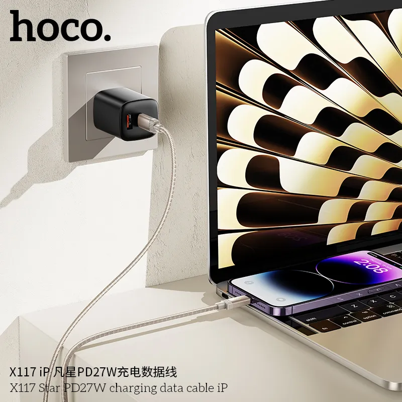 Cáp Sạc PD iP Hoco X117 Star 27W chất lượng cao, thiết kế bền bỉ, hỗ trợ sạc nhanh Apple PD 27W
