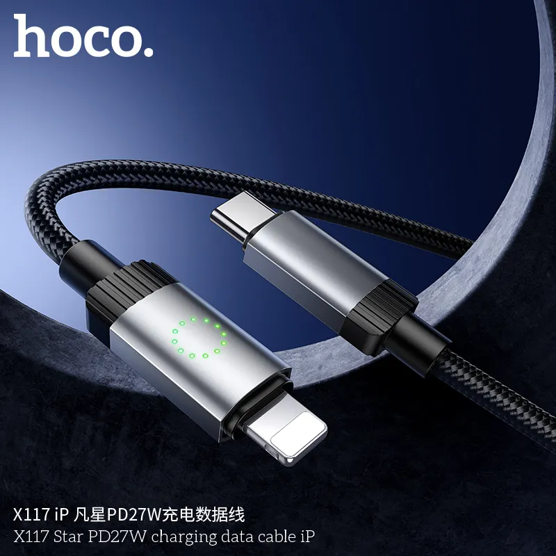 Cáp sạc Hoco X117 Star 27W thiết kế sợi dệt chắc chắn, khớp nối hợp kim nhôm sang trọng