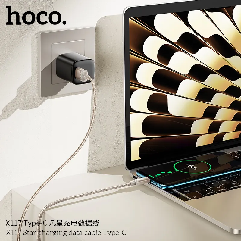 Cáp Sạc Type-C Hoco X117 Star chất lượng cao, thiết kế bền bỉ với vỏ sợi dệt