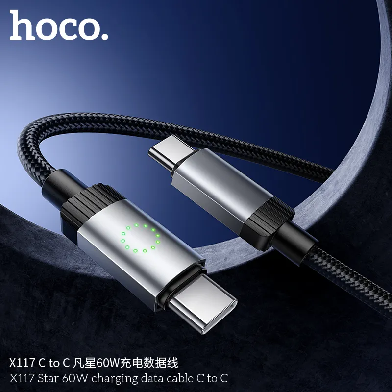 Cáp Hoco X117 Star 60W với thiết kế sợi dệt chắc chắn, khớp nối hợp kim nhôm bền bỉ