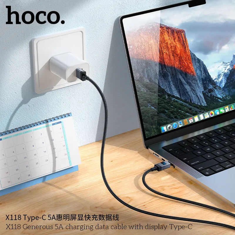 Thiết kế cáp Hoco X118 nylon bện chống đứt gãy và khớp nối hợp kim nhôm cao cấp