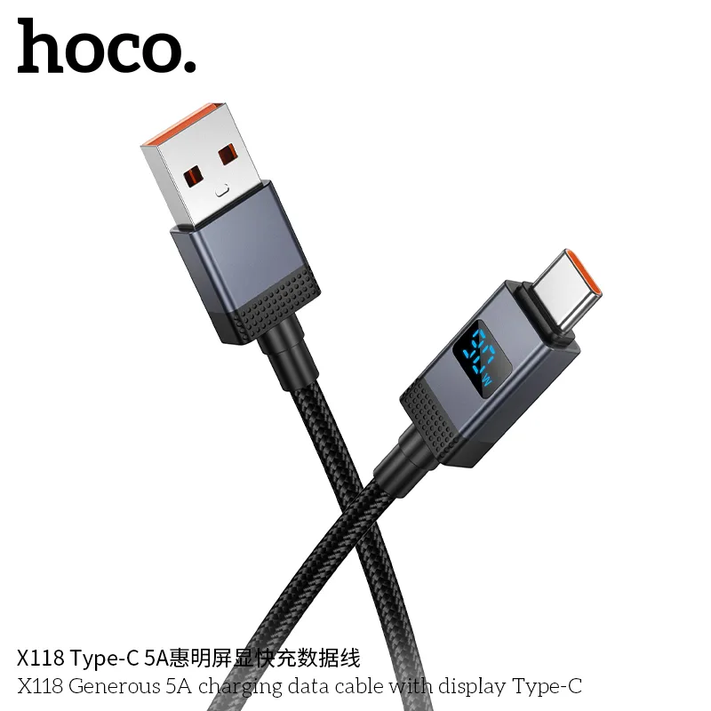 Tính năng Hoco X118 gồm sạc nhanh 5A, chống nhiễu và hiển thị OLED rõ nét