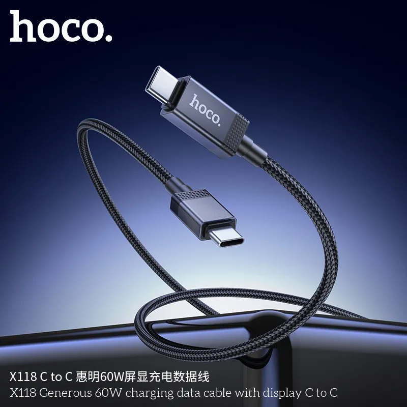 Cáp Sạc Type-C to Type-C Hoco X118 Generous 60W với thiết kế bền bỉ và hỗ trợ sạc nhanh