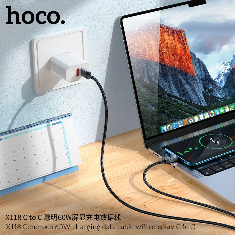 Cáp sạc Hoco X118 kiểu dáng hiện đại, chất liệu nylon bện chắc chắn