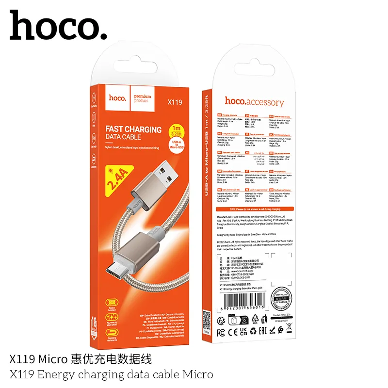 Thương hiệu Hoco uy tín cung cấp Cáp Sạc Micro X119 chất lượng chính hãng