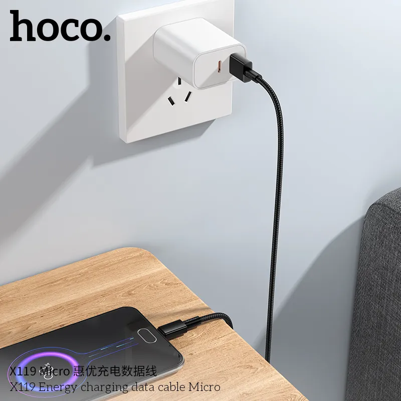 Cáp Sạc Micro Hoco X119 Energy Unpackaged thiết kế bền bỉ chất lượng cao