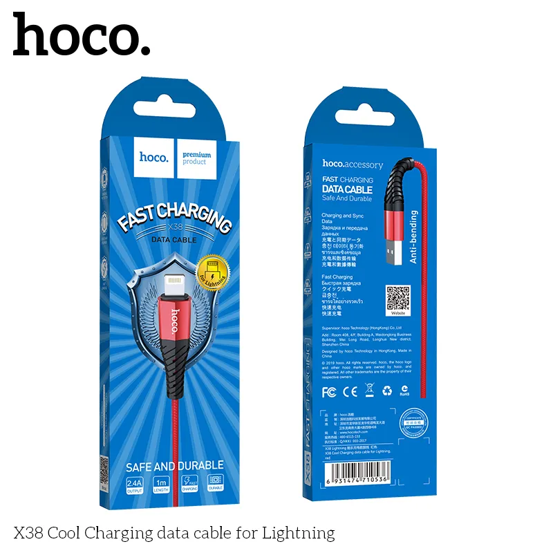 Thiết kế nylon và hợp kim nhôm cao cấp của cáp sạc iP Hoco X38 Cool