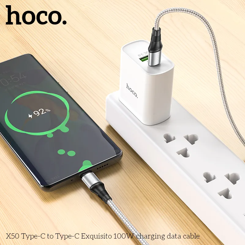 Cáp Sạc Type-C to Type-C Hoco X50 Exquisito 100W L=2M, dây cáp bền đẹp truyền tải công suất cao