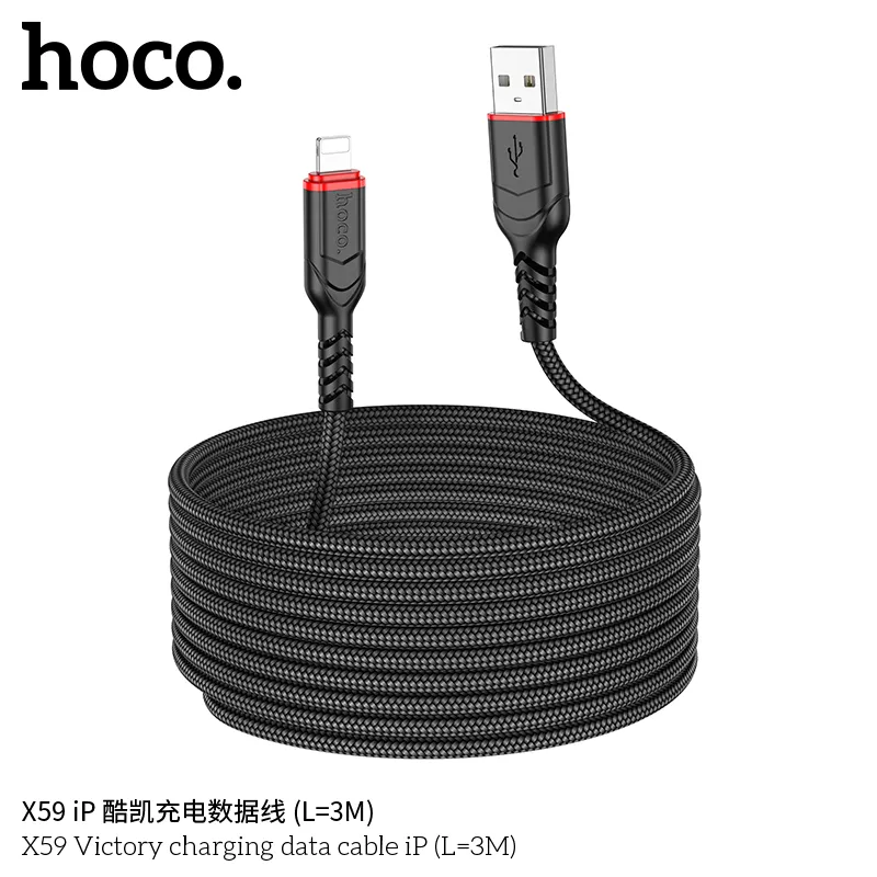 Cáp Sạc iP Hoco X59 Victory L=3M thiết kế chắc chắn bền bỉ phù hợp mọi thiết bị sạc nhanh