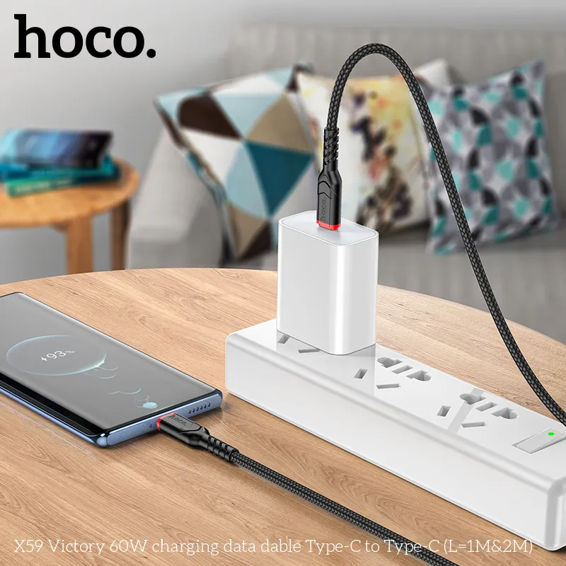 Cáp sạc Hoco X59 Victory có kiểu dáng nhỏ gọn, vỏ ngoài bện nylon chắc chắn