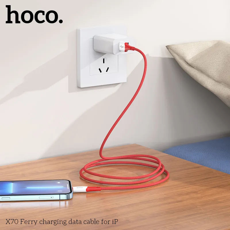Thiết kế cáp sạc iP Hoco X70 Ferry nhỏ gọn, dây nylon dệt chống rối