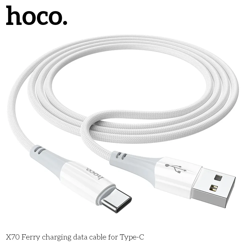 Cáp Sạc Type-C Hoco X70 Ferry thiết kế bền chắc với lớp vỏ nylon dệt chống đứt gãy