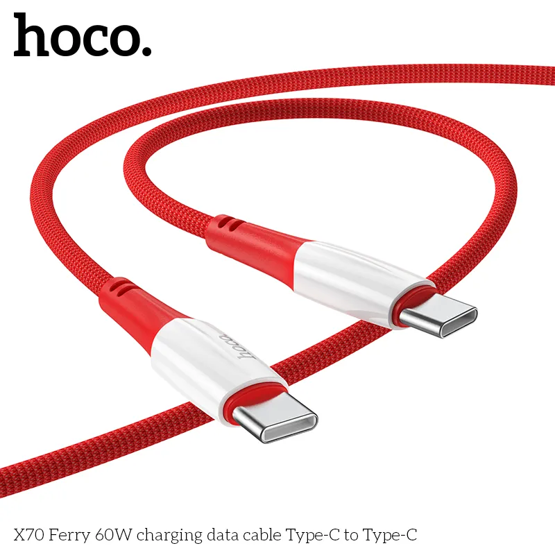 Cáp sạc Hoco X70 Ferry với thiết kế nylon chống rối, đầu nối ABS+TPE chắc chắn