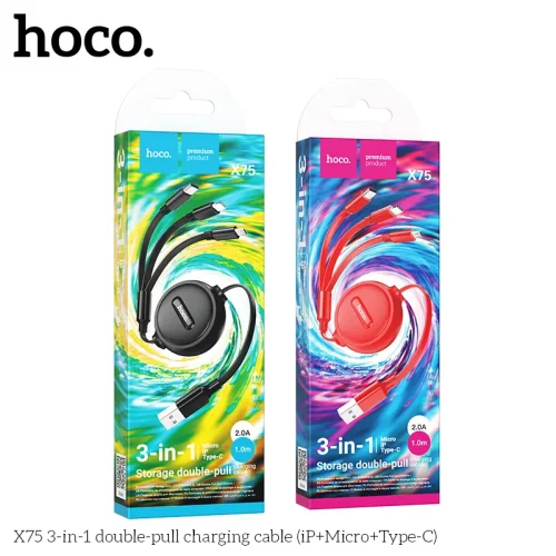 Cáp Sạc 3-in-1 Hoco X75 double-pull iP+Micro+Type-C