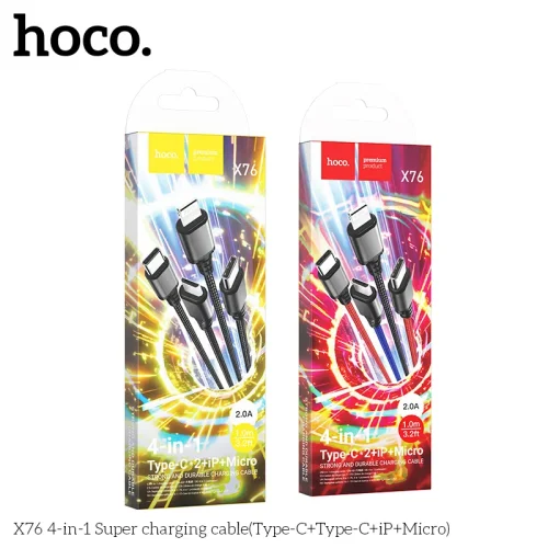Cáp Sạc 4-in-1 Hoco X76 Super Type-C+Type-C+iP+Micro