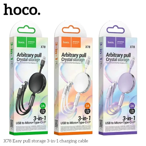 Cáp Sạc 3-in-1 Hoco X78 Easy pull storage