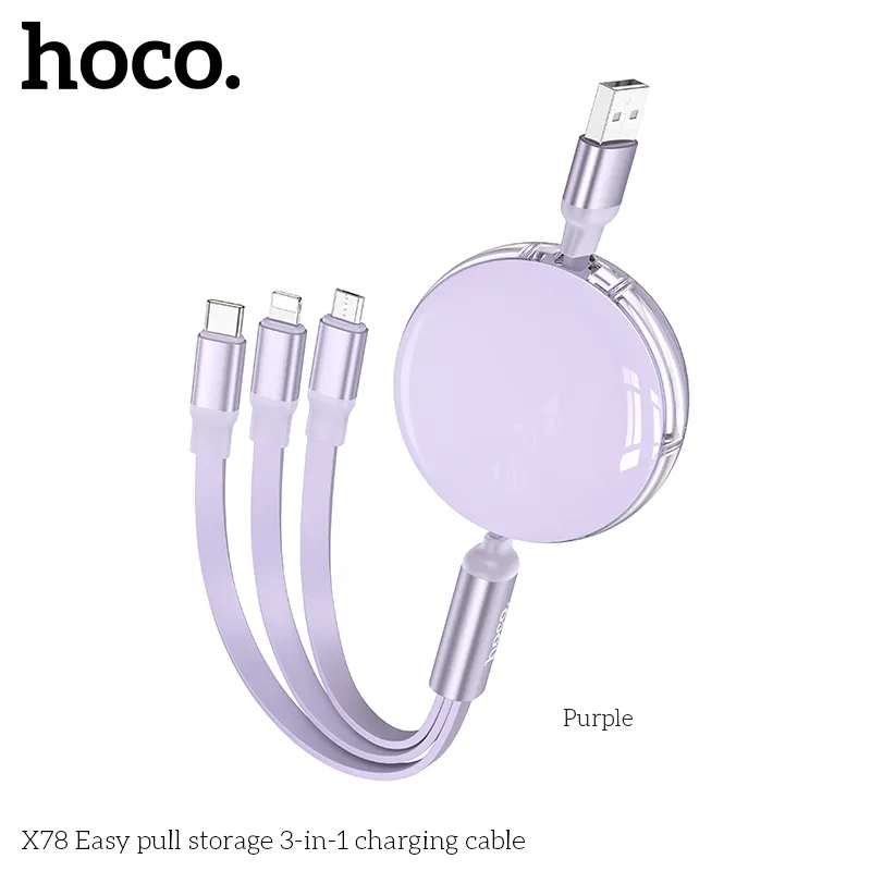 Cáp Sạc 3-in-1 Hoco X78 Easy pull storage mô tả chung tiện lợi và đa năng phù hợp mọi thiết bị