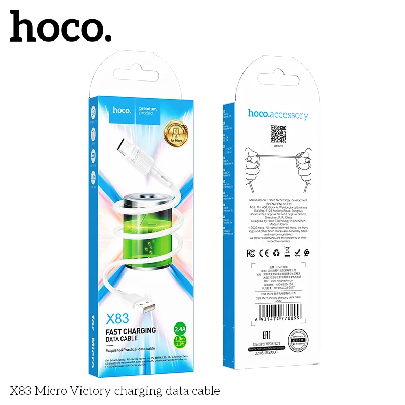 Cáp Sạc Micro Hoco X83 Victory chất lượng cao chuẩn sạc nhanh