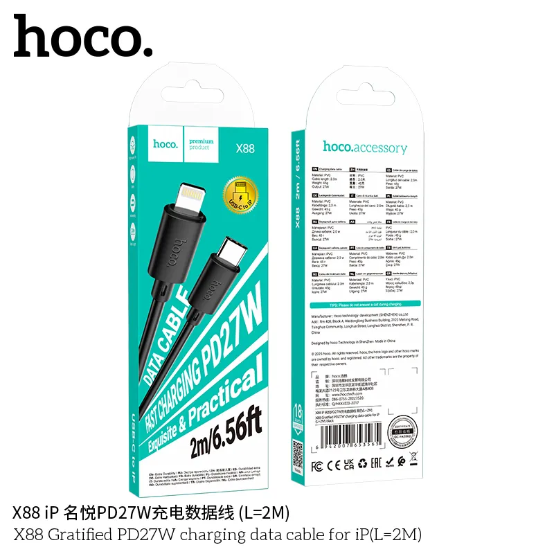 Cáp sạc Hoco X88 với thiết kế dây dài 2m thuận tiện sử dụng