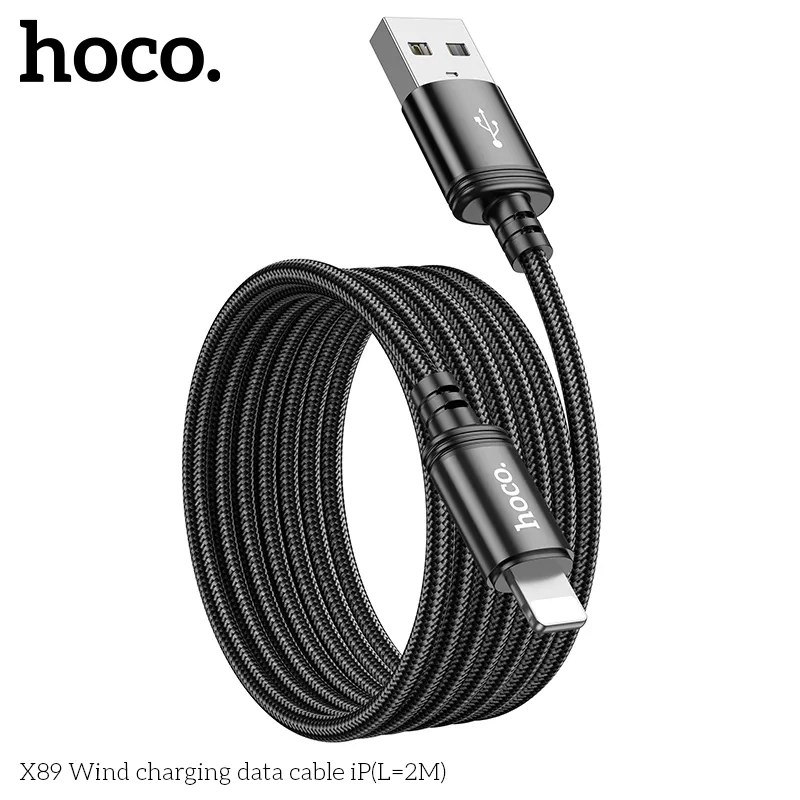 Cáp Sạc iP Hoco X89 Wind L=2M Packaged thiết kế bện nylon bền bỉ