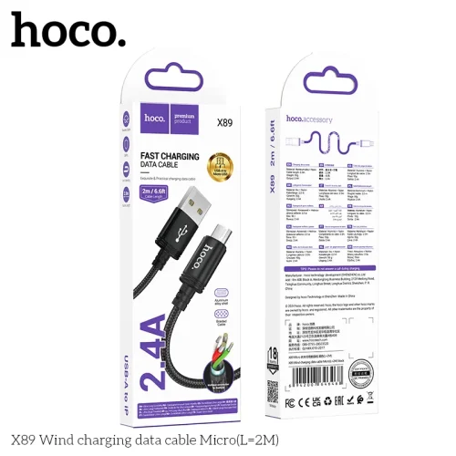 Cáp Sạc Micro Hoco X89 Wind L=2M Packaged