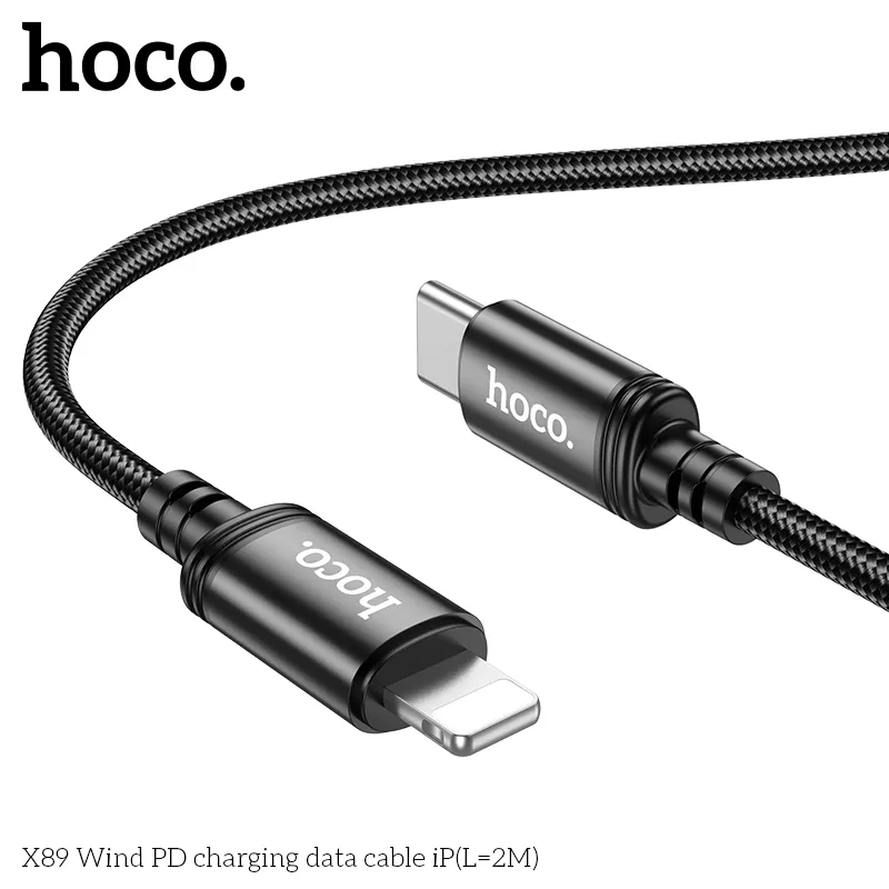 Cáp Sạc PD iP Hoco X89 Wind L=2M Packaged thiết kế bền đẹp, sạc nhanh chuẩn Apple PD 27W
