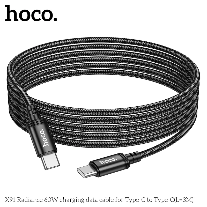 Cáp Sạc Type-C to Type-C Hoco X91 Radiance 60W L=3M thiết kế bền bỉ, sạc nhanh 60W chất lượng cao