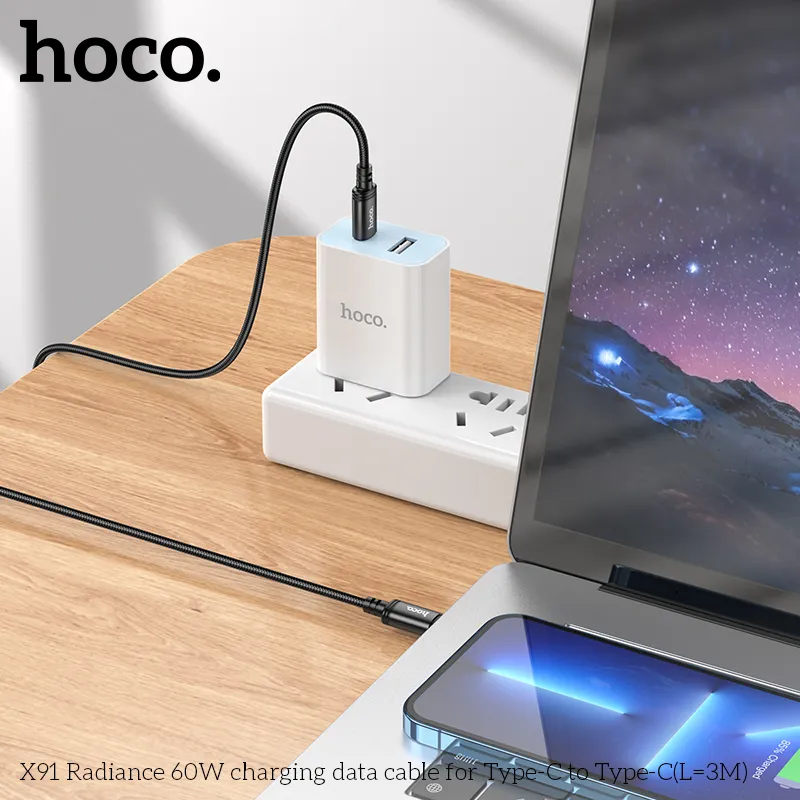 Cáp Hoco X91 Radiance công suất 60W, dài 3m dùng cho laptop và điện thoại