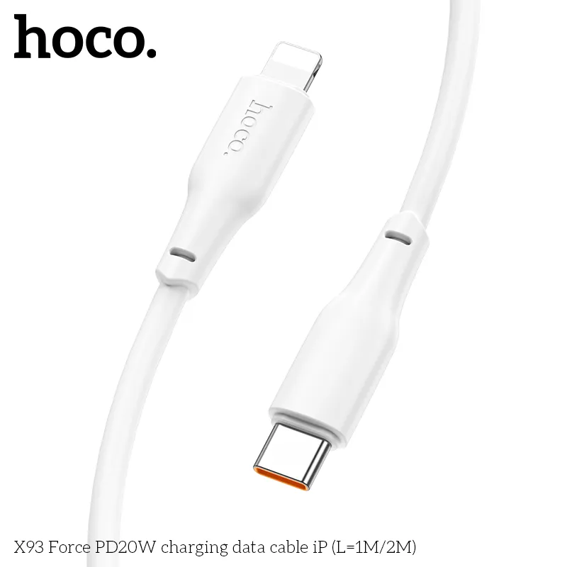 Cáp Sạc PD iP Hoco X93 Force 20W L=2M thiết kế bền bỉ phù hợp mọi thiết bị sạc nhanh