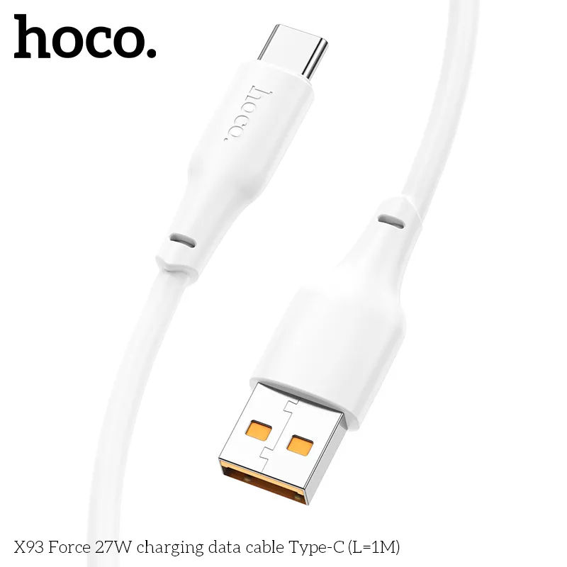 Cáp Sạc Type-C Hoco X93 Force 27W thiết kế bền bỉ, màu đen sang trọng phù hợp mọi thiết bị