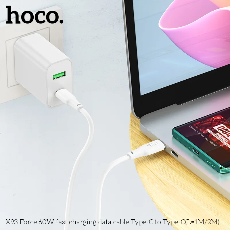 Cáp Type-C Hoco X93 Force thiết kế TPE chống gãy bền chắc