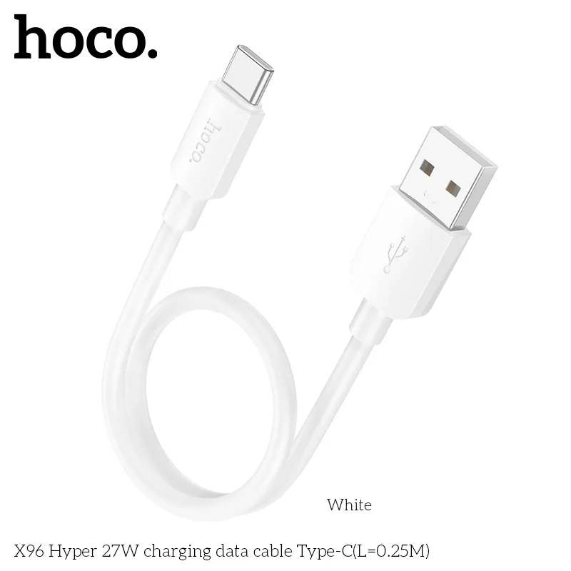 Cáp Sạc Type-C Hoco X96 Hyper 27W L=0.25M thiết kế bền bỉ hỗ trợ sạc nhanh an toàn hiệu quả