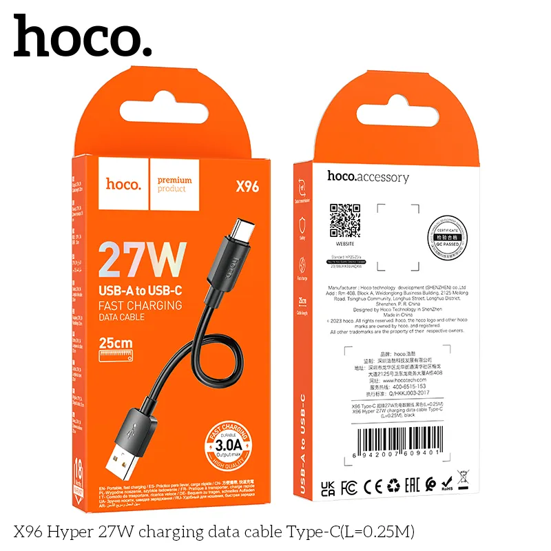 Cáp sạc Hoco X96 Hyper 27W công suất 27W sạc nhanh cho điện thoại và thiết bị Type-C