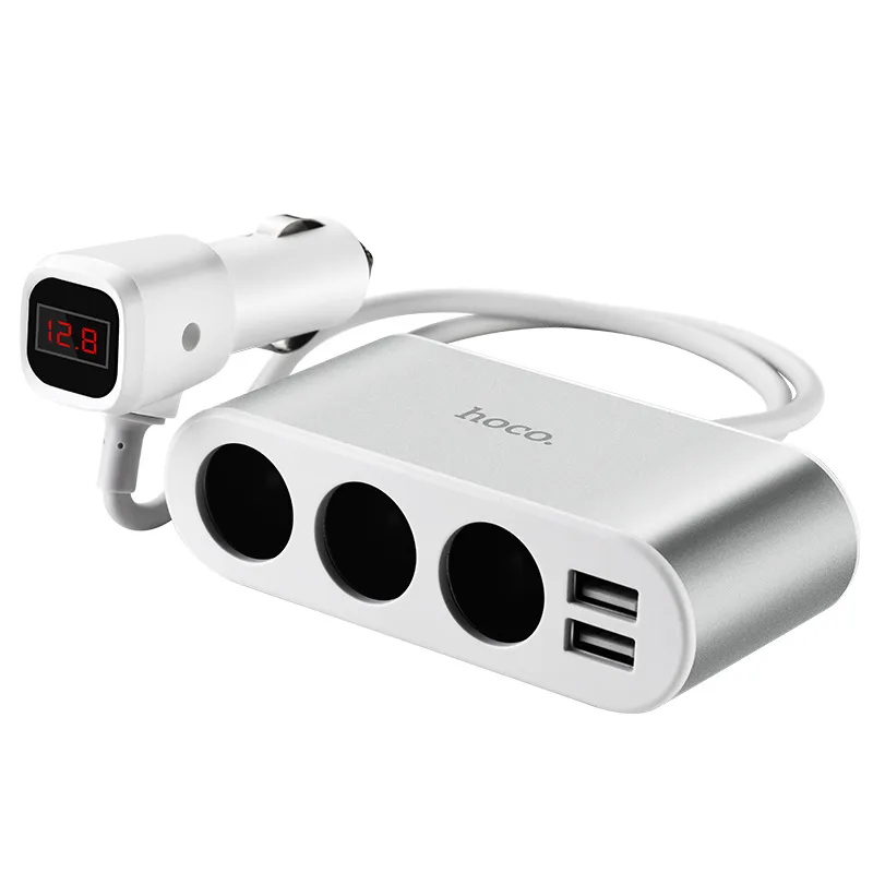 Tẩu Sạc Ô tô Hoco Z13 LCD one-pull-three kích thước nhỏ gọn, trọng lượng 160g dễ dàng mang theo