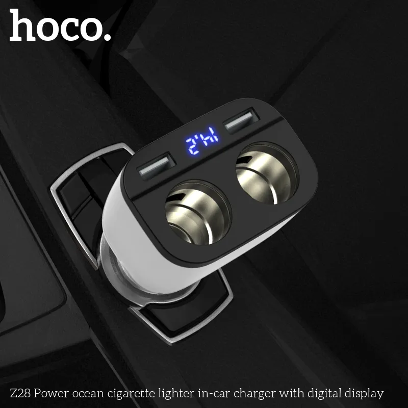 Tẩu Sạc Ô tô Hoco Z28 Power Ocean tính năng màn hình kỹ thuật số hiển thị điện áp ắc quy, điện áp và dòng điện đầu ra