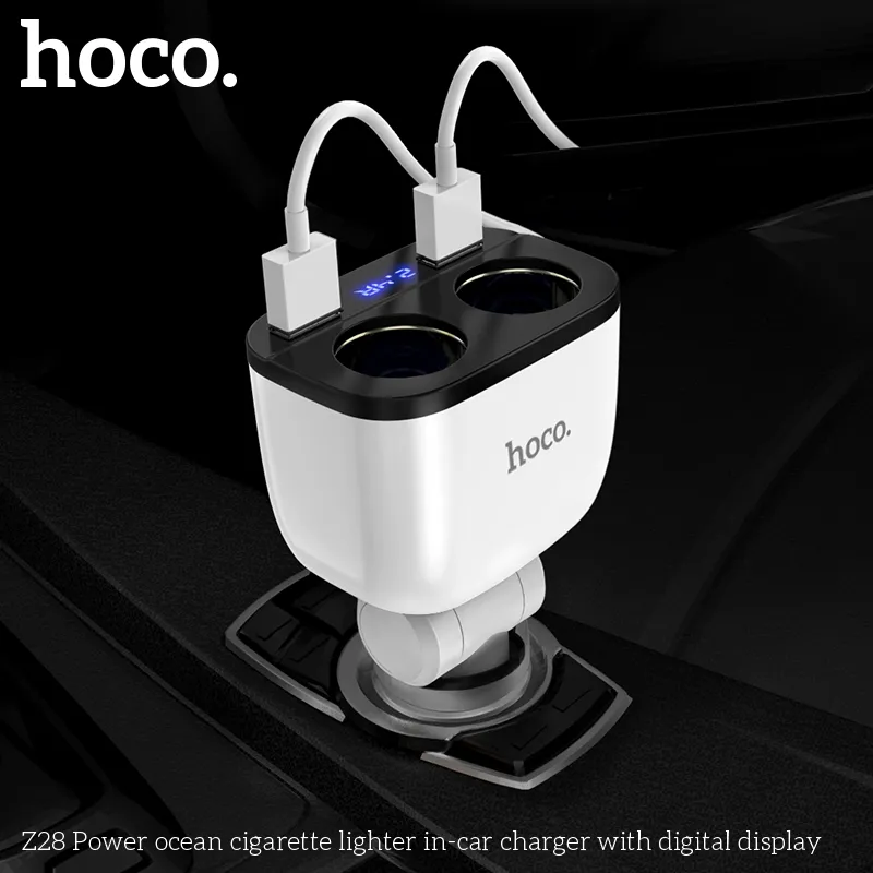 Tẩu Sạc Ô tô Hoco Z28 Power Ocean kích thước 127x63x43mm gọn nhẹ 77g, dễ dàng gập lại tiện dụng