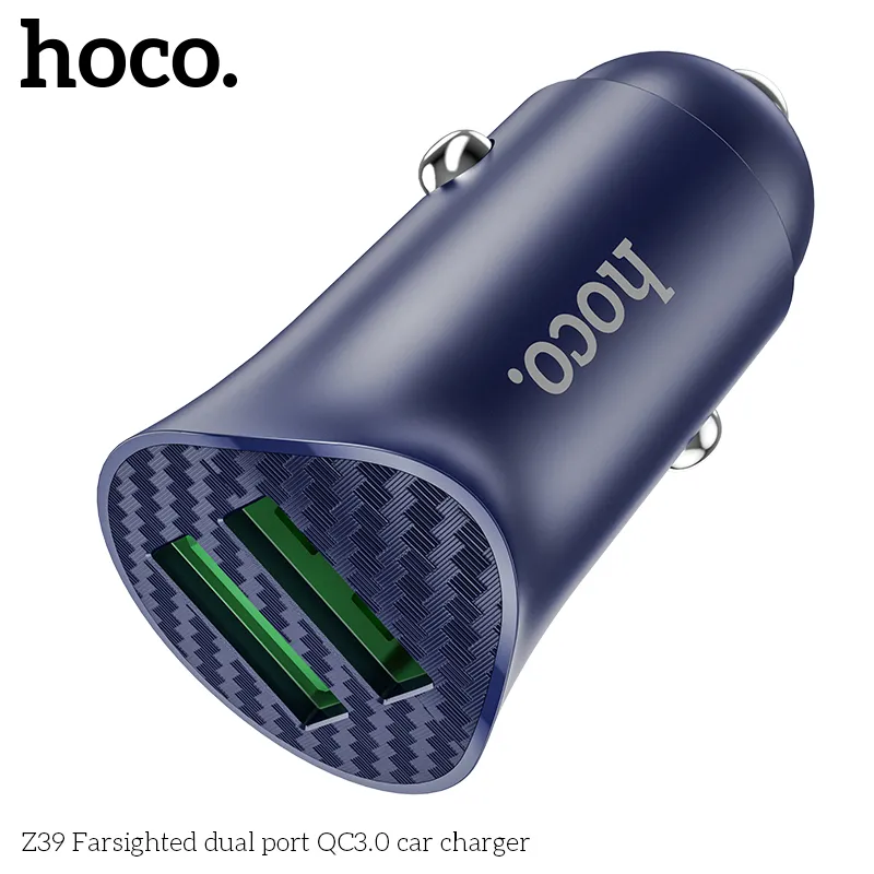 Thiết kế tẩu sạc Hoco Z39 với chất liệu ABS+PC bền bỉ, kiểu dáng tinh tế phù hợp mọi xe hơi