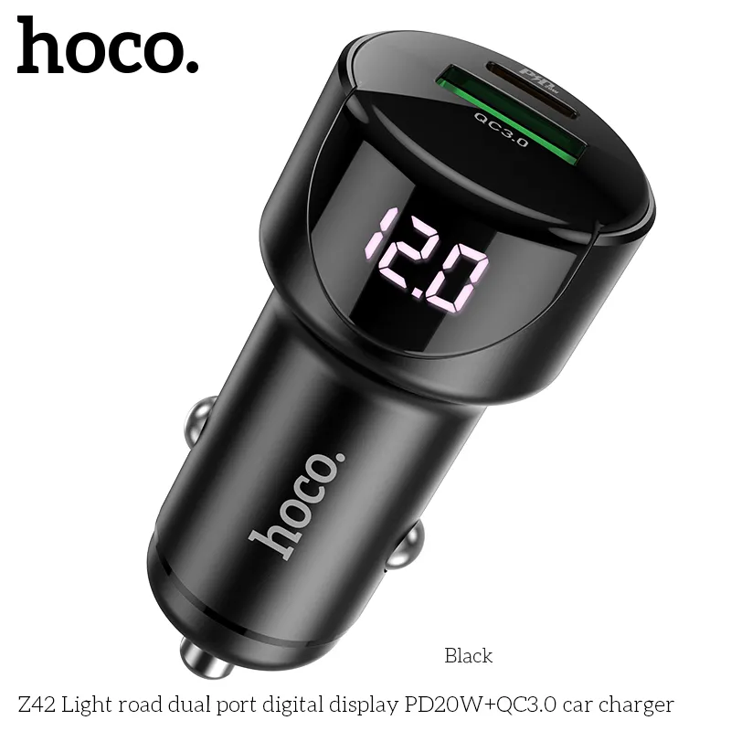 Tẩu Sạc Ô tô Hoco Z42 Light Road PD20W+QC3.0 màn hình kỹ thuật số thiết kế nhỏ gọn tiện lợi