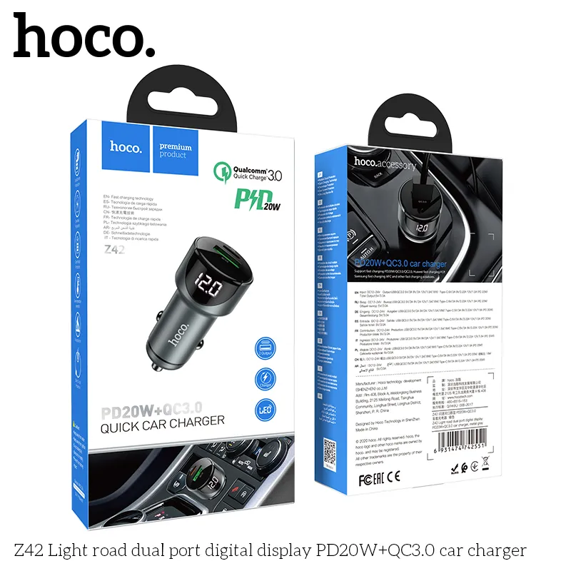 Tẩu sạc ô tô Hoco Z42 chất liệu ABS chống cháy và vỏ kim loại bền bỉ
