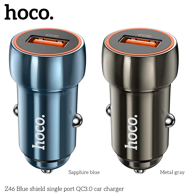Tẩu Sạc Ô tô Hoco Z46 Blue Shield QC3.0 thiết kế sang trọng tiện lợi