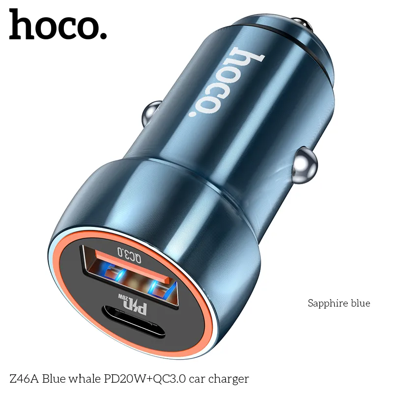 Tẩu sạc ô tô Hoco Z46A Blue Whale thiết kế hiện đại, sang trọng phù hợp nhiều dòng xe