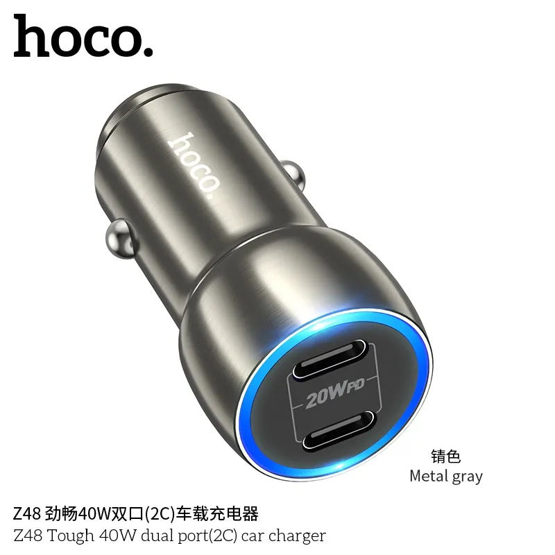 Tẩu sạc ô tô Hoco Z48 Tough 40W kèm dây C to iP thiết kế nhỏ gọn, hợp kim nhôm chắc chắn
